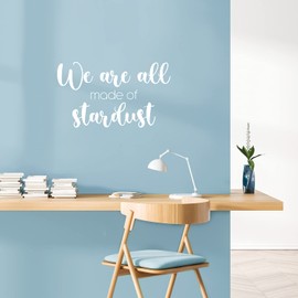 Vinyl Wall Art Decal - We are All Made of Stardust - 14.5" x 25" - Modern Inspiring Spiritual Mind Quote Sticker for Home Bedroom Closet Living Room Coffee Shop Office Decor (White)