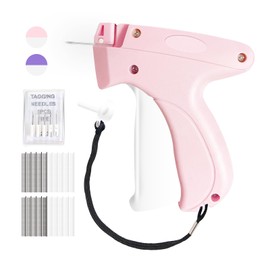 Pistola de puntadas para ropa, fijador rápido de ropa de puntadas de mano, mini pistola de etiquetas, incluye 6 agujas finas, 2000 cierres incluyendo 1000 negros y 1000 blancos (rosa)