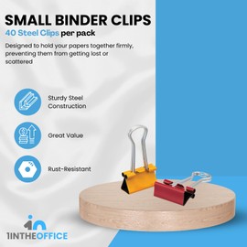 1InTheOffice Small Binder Clips 3/4 Inch, Paper Clamps, Colored Binder Clips, Assorted Color (40 Pack)