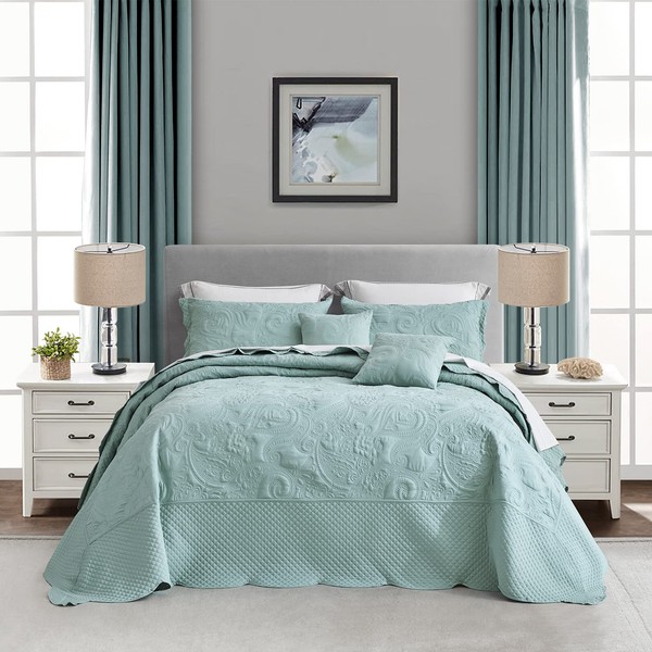 Blythease Oversized King Bedspread 128x120 Extra Wide, Paisley Pattern Design,