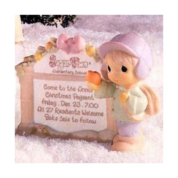 Precious Moments Sugar Town Marquee with Boy with Snowball Sign Figurine, 272809