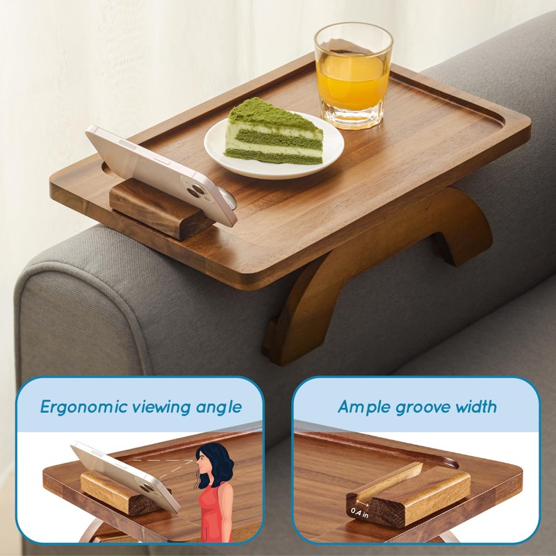 BLUEWEST Sofa Armrest Tray Table – Clip-On Folding Snack Table