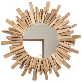 Rustic Driftwood Round Wall Mirror – Large Natural Wooden Frame Decorative Mirror for Farmhouse Coastal Boho Home Décor – 23" Sizes for Bathroom, Living Room, or Entryway