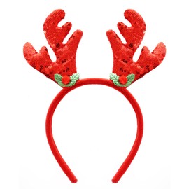 Rthjsfj Christmas Reindeer Antlers Headband Glitter Sequined Elk Antlers Hair Bands for Holiday Party Costume Hair Accessory (Red)