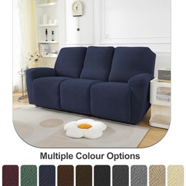 Recliner Sofa Covers 3 Seater, Stretch Recliner Couch Cover for Reclining Couch Recliner Sofa Slipcovers with Storage Pockets Soft Reclining Couch Covers 3 Seater for Kids, Pet, Dark Blue