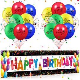 Colorful Birthday Decorations Rainbow Happy Birthday Banner and 18 PCS Colorful Birthday Balloons Colorful Happy Birthday Yard Sign for Kids Girls Boys Birthday Party Supplies Baby Shower Decorations