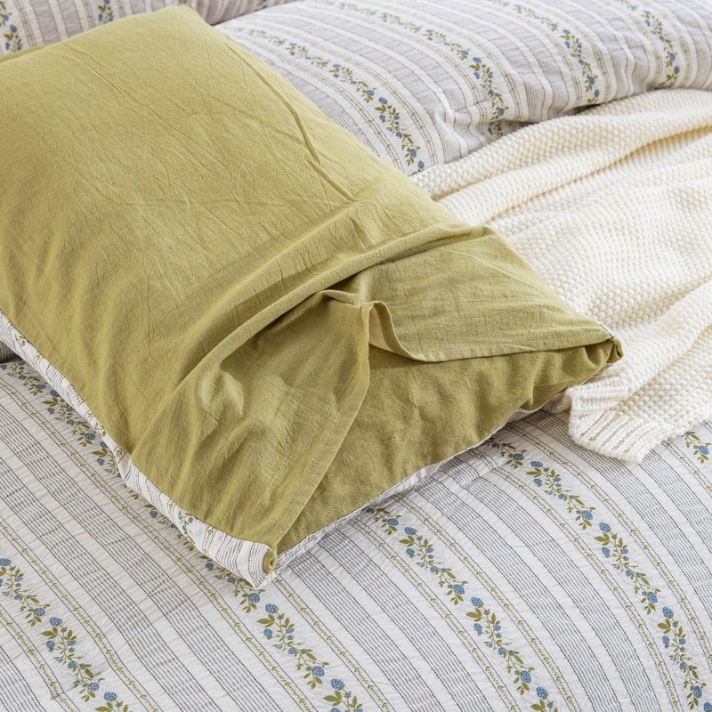 Purefair 100% Cotton Jacquard Comforter Set, Striped Floral Print, Soft