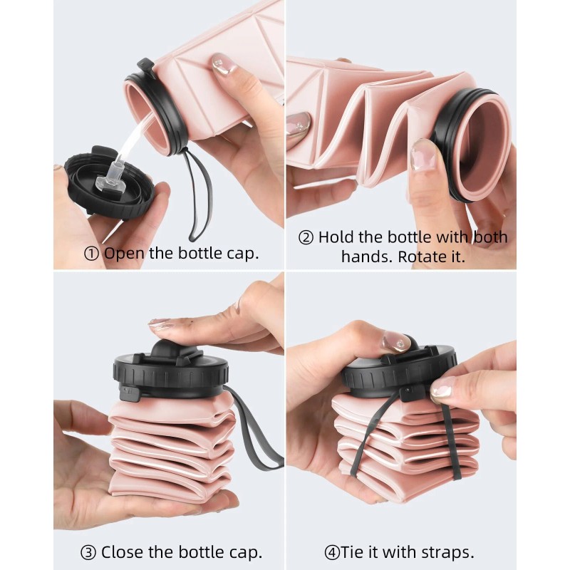 Infitran 2-Pack 20.6oz Collapsible BPA-Free Silicone Leak-Proof Water Bottles