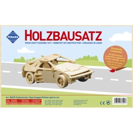 Pebaro 865/5 Holzbausatz Italienischer Sportwagen, 3D Puzzle Auto, 3D Puzzle, Modellbausatz, Basteln mit Holz, Holzpuzzle, vorgestanzte Holzplatte, ausbrechen, zusammenstecken, fertig, Geschenkidee