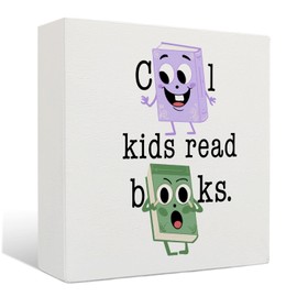 Nrleey Reading Corner Wooden Signs - Nursery Room Decor, Inspirational Library Sign, Cool Kids Read Books Signs, Nursery Baby Shower Gifts for Newborn Baby Toddler, 5 X 5 Inches