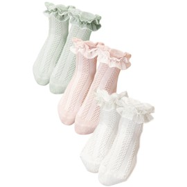 ARCADY Socks, Lace, Formal, Girls, Kids, Children, School Entrance Ceremony, White, Set of 3 Pairs, 3 Pair A