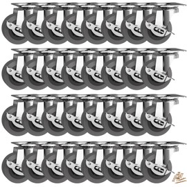 BOSGEOT 2" Caster Wheels, Casters Set of 32, Heavy Duty Casters with Brake, Locking Casters with Rubber Wheels，Plate Swivel Casters Wheels for Furniture Cart and Workbench,Pack of 32