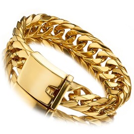 Jxlepe Miami Cuban Link Chain Bracelet 18K Gold 16mm Big Stainless Steel Curb Necklace for Men (10)
