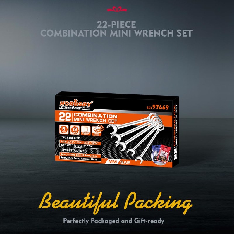 HORUSDY 20-Piece Mini Wrench Set, Metric & SAE Combination Wrench