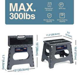 Flottian 11" Folding Step Stool for Adults and Kids Holds Up to 300 lbs,Non-Slip Folding Stools with Portable Handle, Compact Plastic Foldable Step Stool for Bathroom,Bedroom, Kitchen Gray