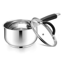 E-far 2 Quart Saucepan with Lid, Tri-Ply Base Stainless Steel Small Sauce Pan with Stay-Cool Handle, Non-toxic Kitchen Cooking Sauce Pot, Compatible with All Cooktops, Dishwasher Safe