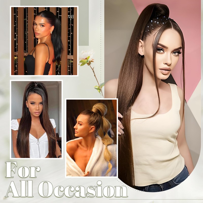 Benehair Straight Ponytail Extension 26 Inches Long Wrap Around Drawstring