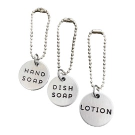 3 Piece Soap Dispenser Labels - Hand, Dish & Lotion Bottle Tag Set - Hand-Stamped Brass or Aluminum - Guest Bathroom & Kitchen Organization - Silver or Gold Color (Silver (Aluminum))