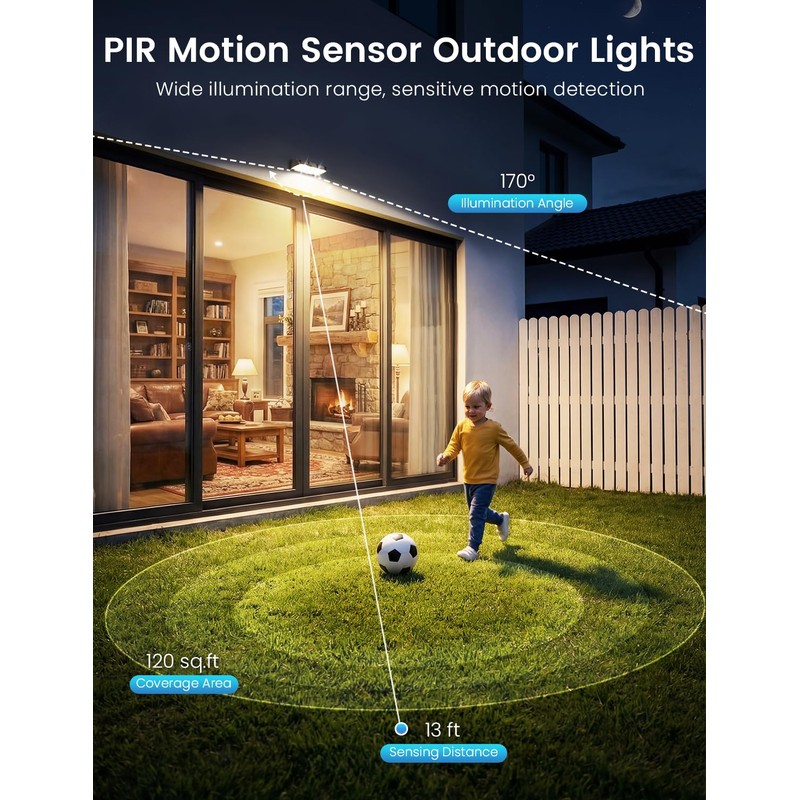 nibuuecer Solar Fence Lights Outdoor with Motion Sensor, 2 Pack