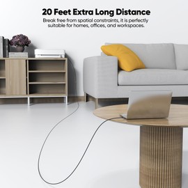 JasRoum USB Extension Cable 20 Ft, Type 3.0 A High Speed 5Gbps Data Transfer & Charging Male to Female Extender Cord for Monitor TV Keyboard Mouse Flash Drive Webcam Printer