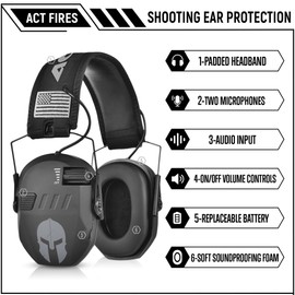 ACT FIRES Shooting Ear Protection for Gun Range, Active Noise Reduction NRR 23dB, Shooting Ear Muffs Hearing Protection（Mask Design）