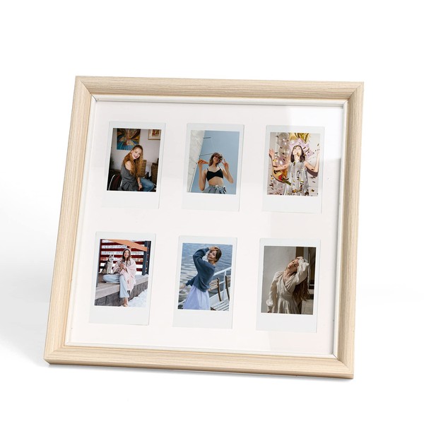 Rieibi Polaroid 3x3 Wooden Photo Frame for Polaroid and Instax Mini 12/11/9/8/7+/Evo/Link Foil Wall Mount and Table Frame for Wall and Table Decoration