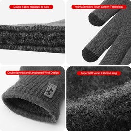 JUNRUI Winter Gloves Touchscreen Warm Thermal Gloves Camping Hiking Running Driving for Men and Women