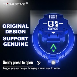 Tybasthe Original Push Start Button Cover, Metal Mecha Car Engine Start Stop Button Protector, Cool Car Accessories Interior Decor Sticker Decals Motorcycle Key Ignition Switch Cover, Blue