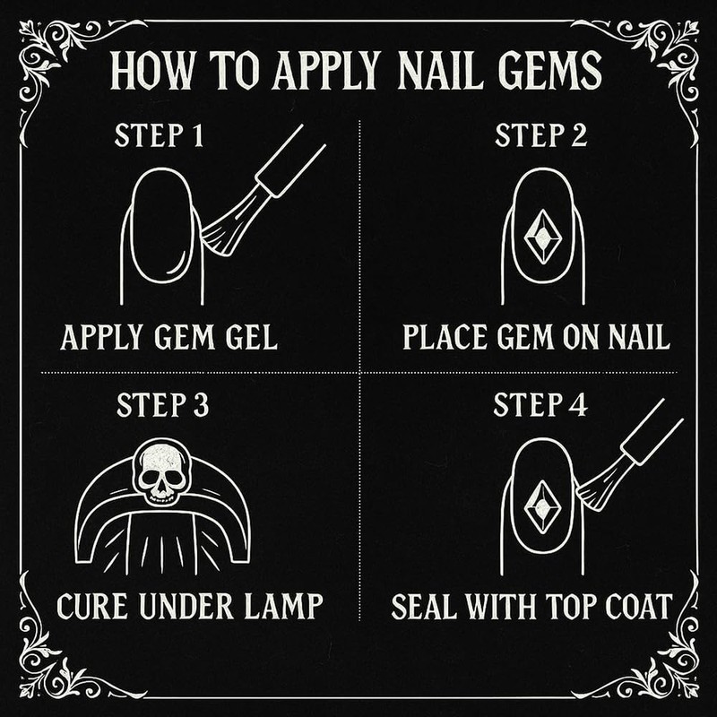 CharmeFleur Y2K 3D Chrome Gemstone Nail Charms Black Gothic Set