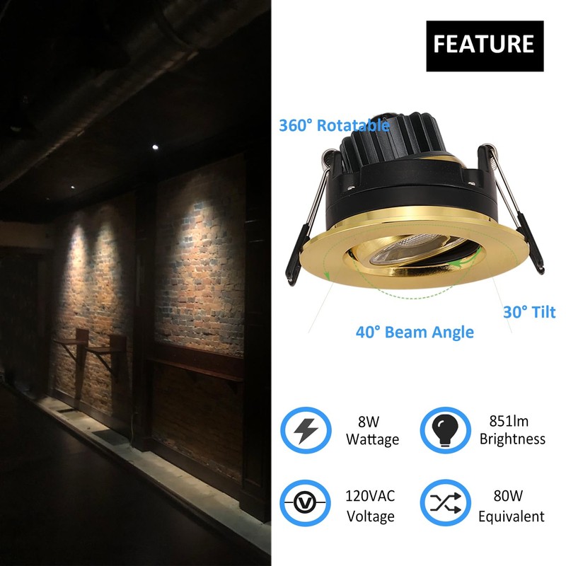POPANU Premium Shiny Gold 3-inch LED Recessed Lights - 5