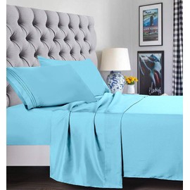 Elegant Comfort 1500 Premier Luxury Hotel Quality Super Soft Wrinkle Free and Fade Resistant 4-Piece Bed Sheet Set, California King, Aqua