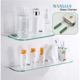WANLIAN 8 Pcs Brushed Clamp Wall Mounted Glass Shelf Brackets - Floating Shelf Brackets Fits 1/2 inch Glass Shelves (Rectangle Large)