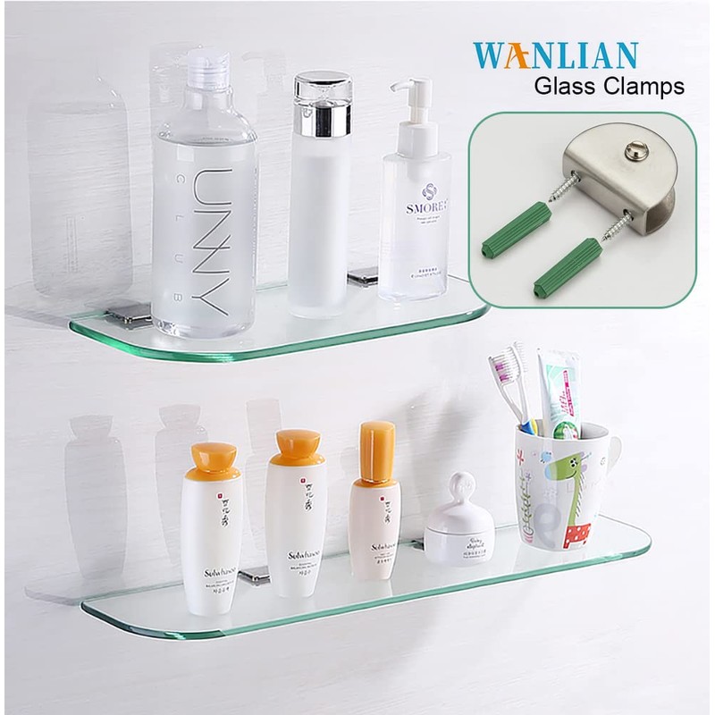 WANLIAN 8 Pcs Brushed Clamp Wall Mounted Glass Shelf Brackets