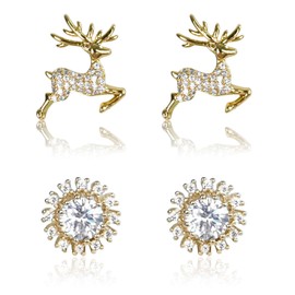 OPUHOHR 2 Pairs Gold Elk Snowflake Earrings Set for Women Girls, lightweight earrings hypoallergenic Jewelry for Christmas Gift