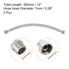 sourcing map 12 Inch Long Faucet Supply Line Connector, 2pcs G3/8 Female Compression Thread x G3/8 Male Connector Straight Thread 304 Stainless Steel Water Supply Hose Line