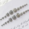 24Pcs Press on Toenails Short Square - Silver Rhinestones French