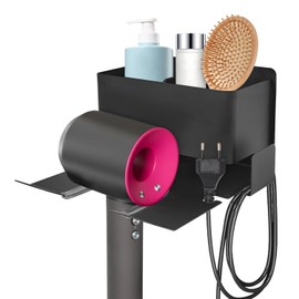 Fönhalter Ohne Bohren, Aluminium Schwarz, Selbstklebend Föhn Halterung, für Meisten Fön, für Fliesen, Metall, Glas und Marmorwände, Nicht Geeignet für Gips, Tapeten und Gestrichene Wände (Schwarz)