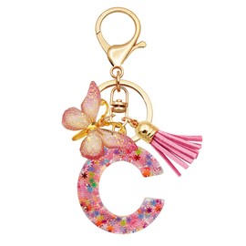 TTYY Initial Letter Keychain for Women Gift for Young Teenage Girl Gifts for Christmas to Mom Daughter Pink tassel (pink snow LetterC)