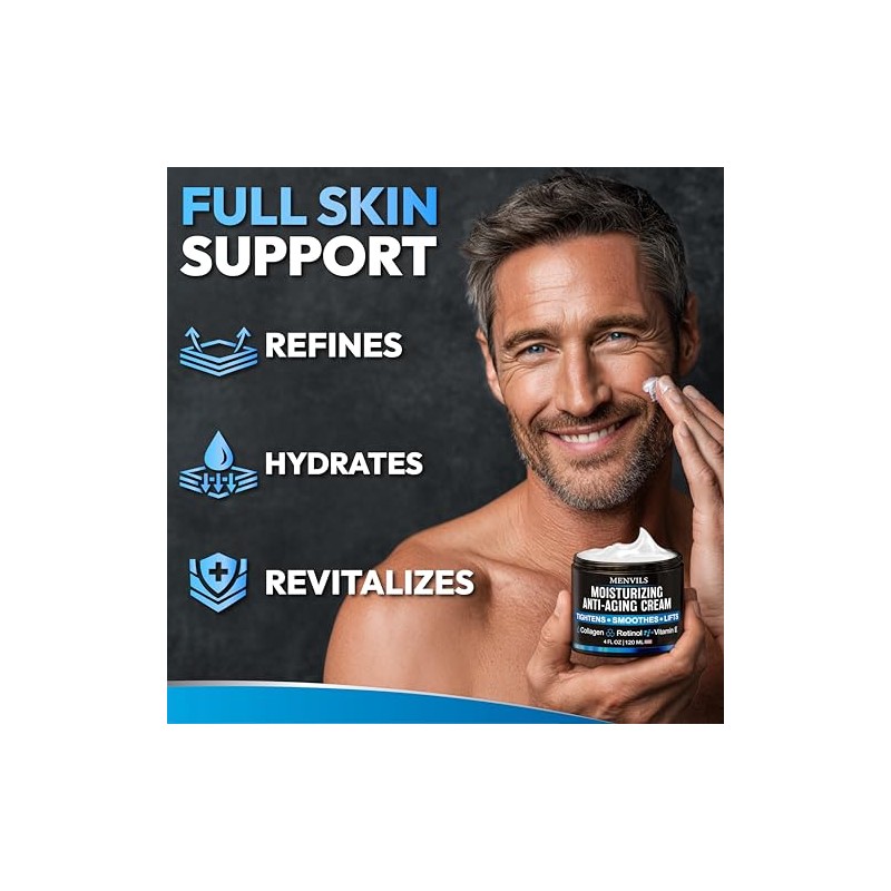 Menvils Crema Hidratante Facial Hombres Antienvejecimiento Antiarrugas Colágeno Retinol Vitamina