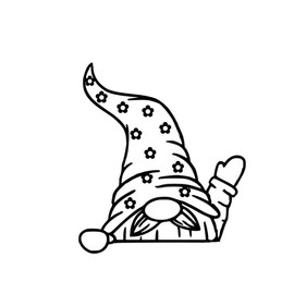 Waving Gnome Peeking Cute Funny NOK Decal Vinyl Sticker |Cars Trucks Walls Laptop| Black |6.4 x 5.5 in|NOK1929