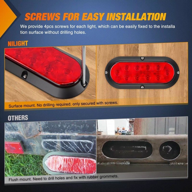 Nilight LED Trailer Light Kit 6 Inch Oval Stop Turn