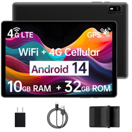 Android 14 Tablet with Sim Card Slot Unlocked Cellular Tablets 10GB+32GB with Protective Case 10 inch Tablet with GPS 2.0GHz Processor 8MP Camera and 1TB TF Expandable 2.4G/5G WiFi BT5.0