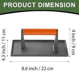 Hamburger Press Professional Heavy Duty Cast Iron Bacon Press Smasher for Grill Griddle Camp Chef Pitboss Weber and Meat Steak(8.6x4.3 inch Rectangle)