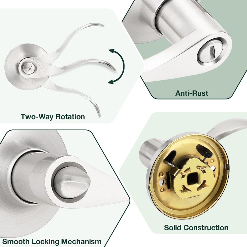 GOBEKOR 4 Pack Privacy Door Levers Brushed Nickel Privacy Door