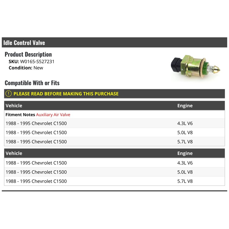 Idle Control Valve - Compatible with 1988-1995 Chevy C1500