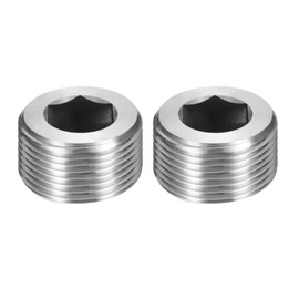 PATIKIL 2 Pcs 304 Stainless Steel Pipe Plug M33 x 2 Male Internal Hex Thread Socket Pipe Plug Hex Countersunk Pipe Fitting for Sealing Water Oil Gas Pipeline, Silver