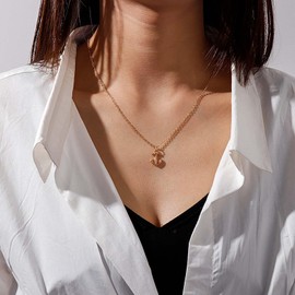 Inilbran Boho Anchor Choker Necklace Vintage Boat Anchor Necklace Gold Sea Anchor Pendant Necklace Minimalist Anchor Chain Necklace Jewellery for Women and Girls, Zinc
