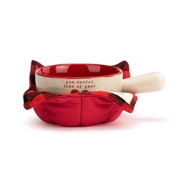 DEMDACO Yum-derful time Red and Cream 18 Ounce Stoneware Christmas Soup Crock and Bowl Cozy