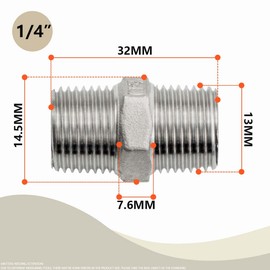 Bwintech 6 Pcs 1/4" Male to 1/4" Male BSP Thread Stainless Steel 304 Hex Nipple Fitting for Pipe Connecting Conversion
