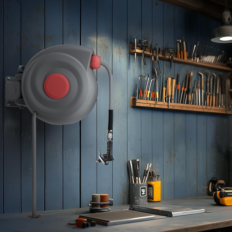 50 Ft Retractable Air Hose Reel, 3/8 In Auto Rewind
